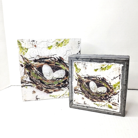 Raz Imports birds nest accent drawings. Green/white/gray. 2 piece set. - Picture 1 of 12